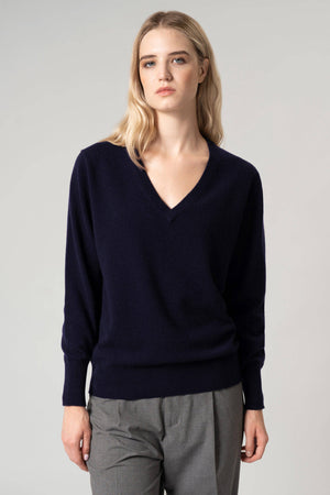 Pullover Scollo a V in Puro Cashmere Acero