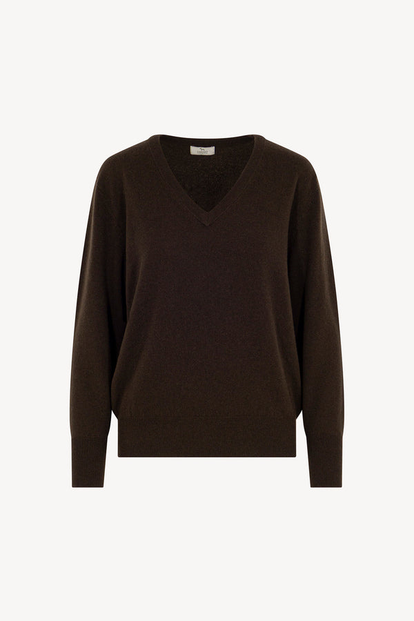 Pullover Scollo a V in Puro Cashmere Mocha