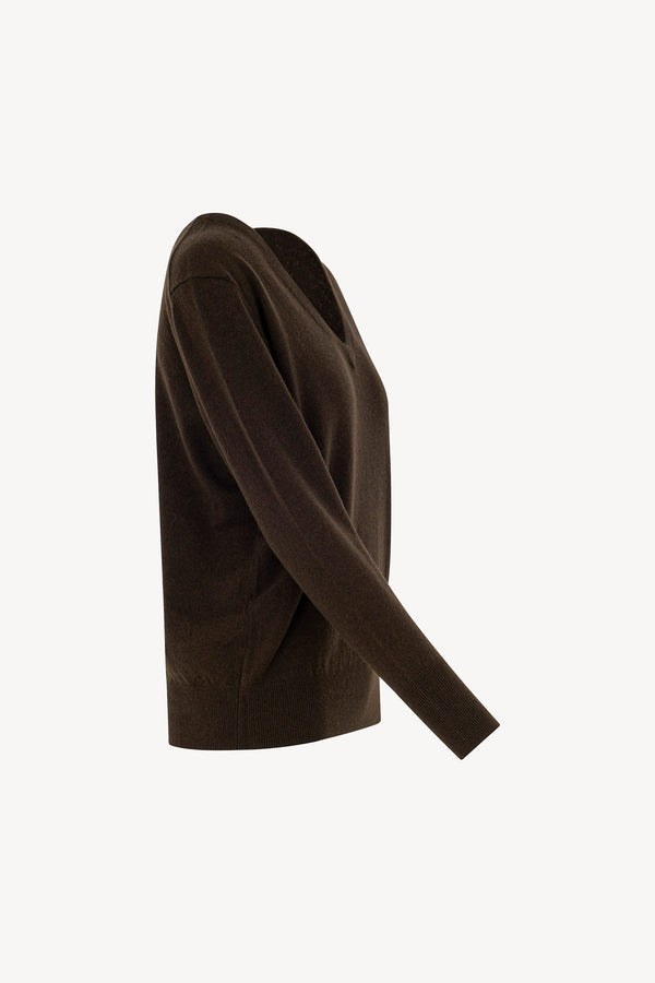 Pullover Scollo a V in Puro Cashmere Mocha