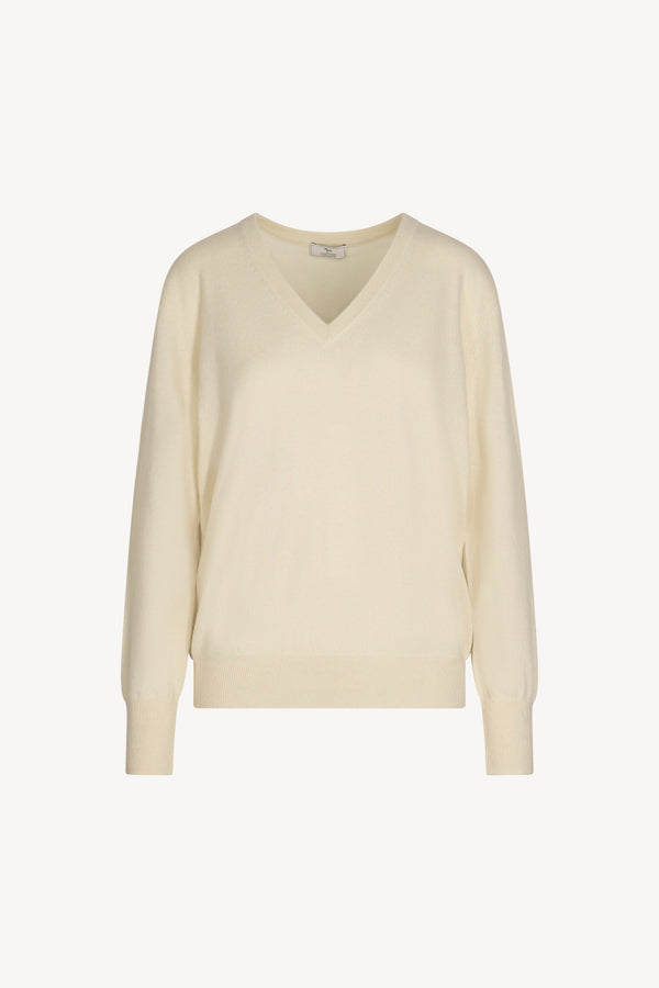 Ivory Pure Cashmere V-neck Pullover