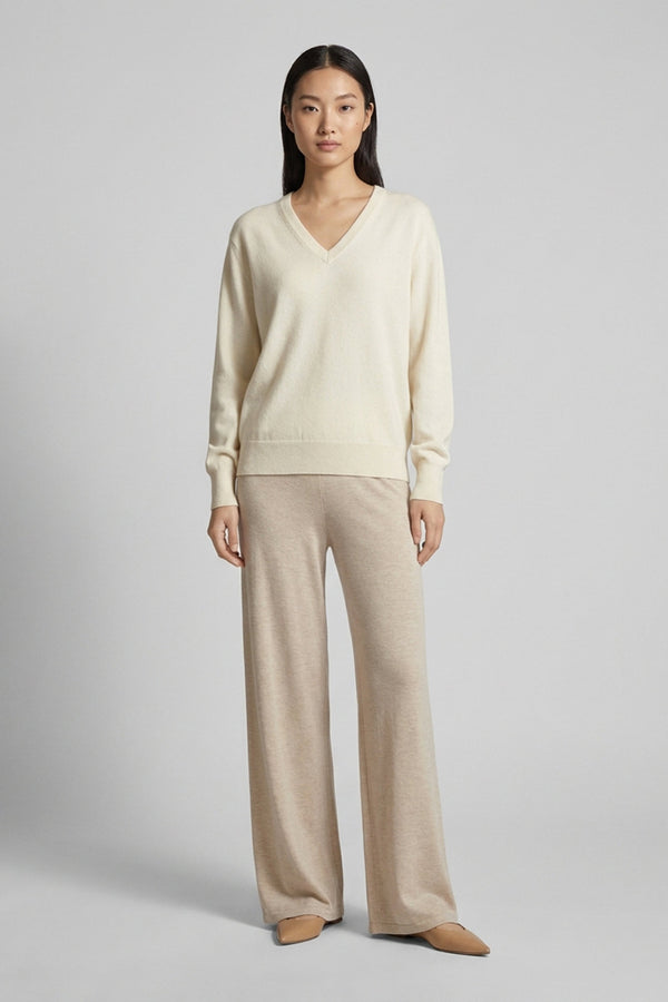 Ivory Pure Cashmere V-neck Pullover