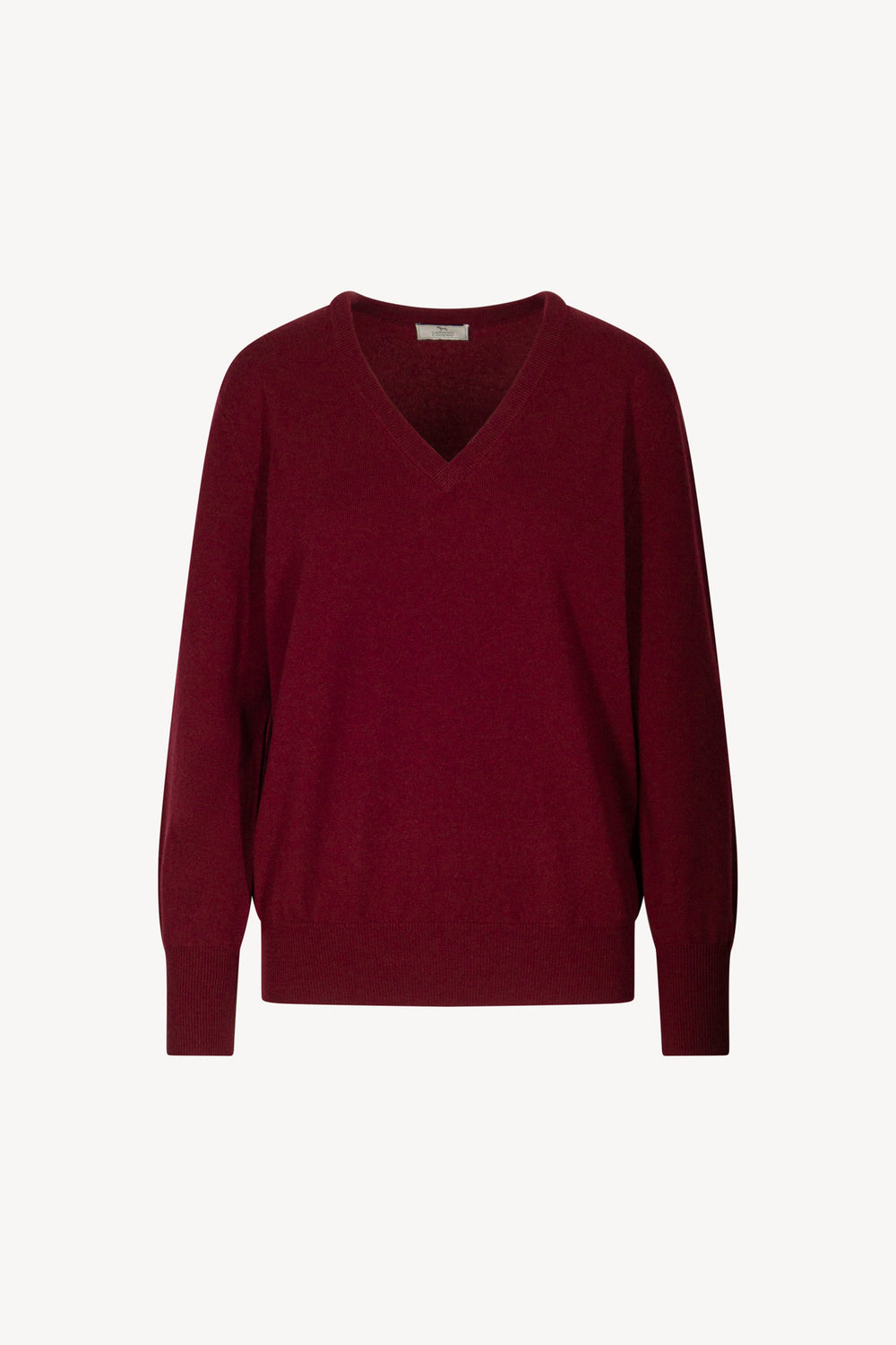 Dark Red Pure Cashmere V-neck Pullover