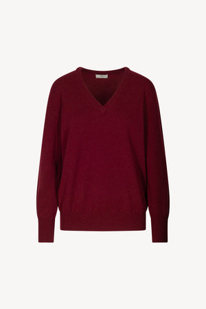 Dark Red Pure Cashmere V-neck Pullover