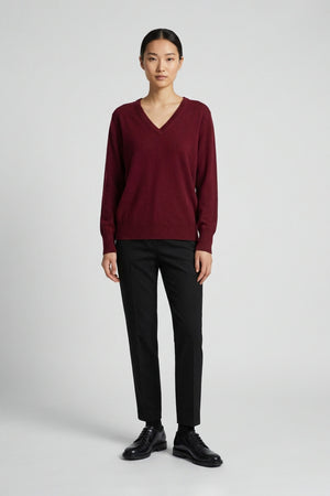 Dark Red Pure Cashmere V-neck Pullover