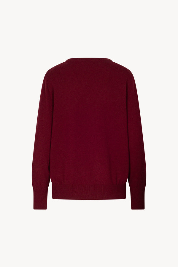 Dark Red Pure Cashmere V-neck Pullover