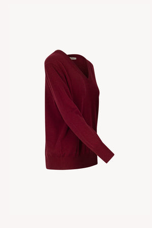 Dark Red Pure Cashmere V-neck Pullover
