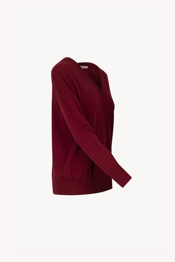 Dark Red Pure Cashmere V-neck Pullover