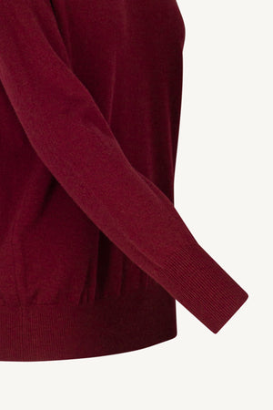Dark Red Pure Cashmere V-neck Pullover