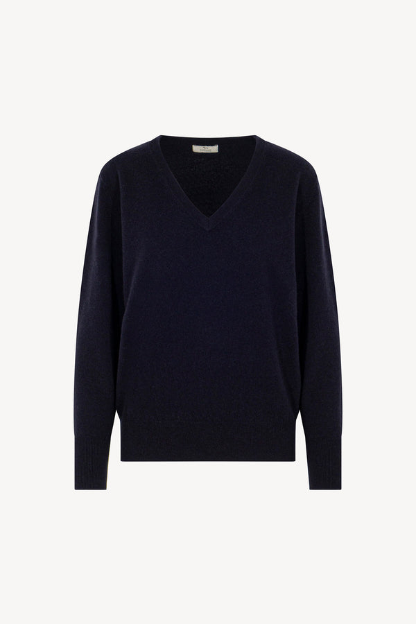 Pullover Scollo a V in Puro Cashmere Notte
