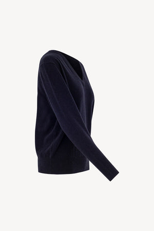 Pullover Scollo a V in Puro Cashmere Notte
