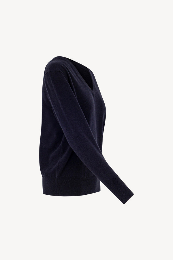 Pullover Scollo a V in Puro Cashmere Notte