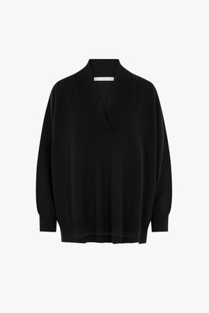 Maglia Over Collo a Scialle in Puro Cashmere Nero