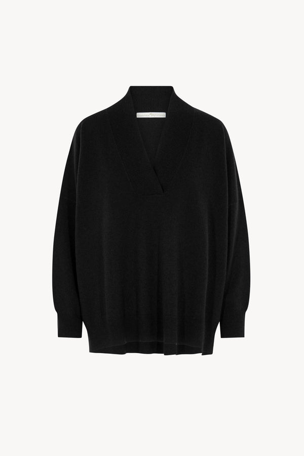 Maglia Over Collo a Scialle in Puro Cashmere Nero