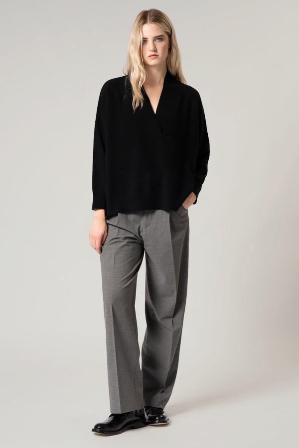Maglia Over Collo a Scialle in Puro Cashmere Nero
