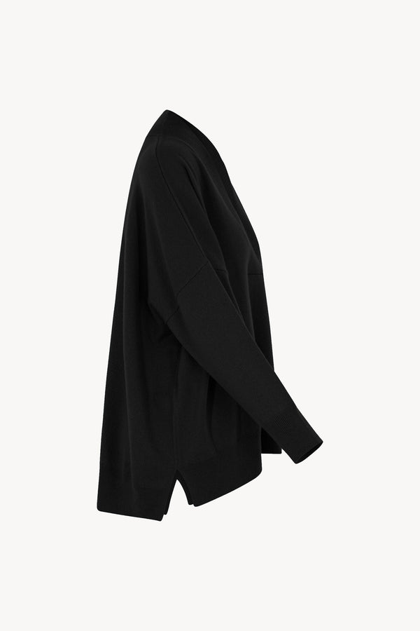 Maglia Over Collo a Scialle in Puro Cashmere Nero