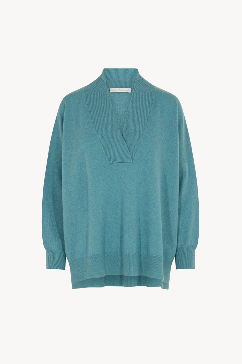 Maglia Over Collo a Scialle in Puro Cashmere Turchese