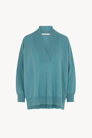 Maglia Over Collo a Scialle in Puro Cashmere Turchese