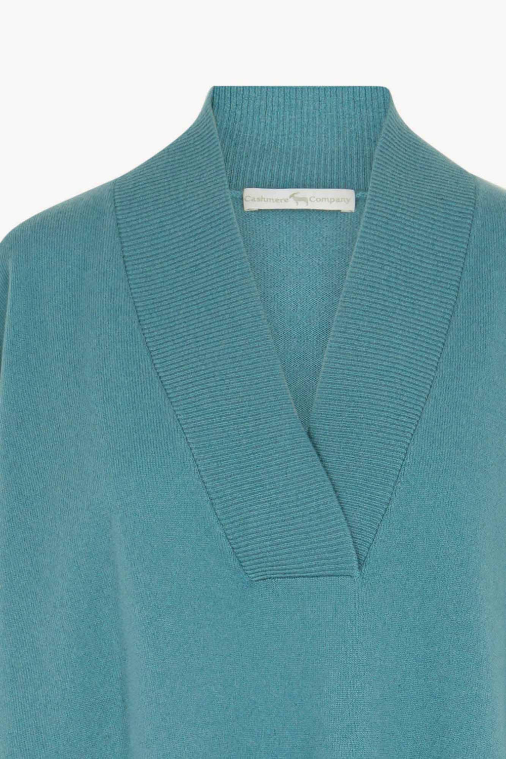 Maglia Over Collo a Scialle in Puro Cashmere Turchese