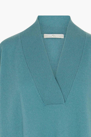 Maglia Over Collo a Scialle in Puro Cashmere Turchese
