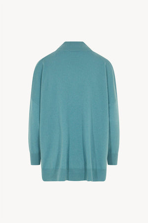 Maglia Over Collo a Scialle in Puro Cashmere Turchese