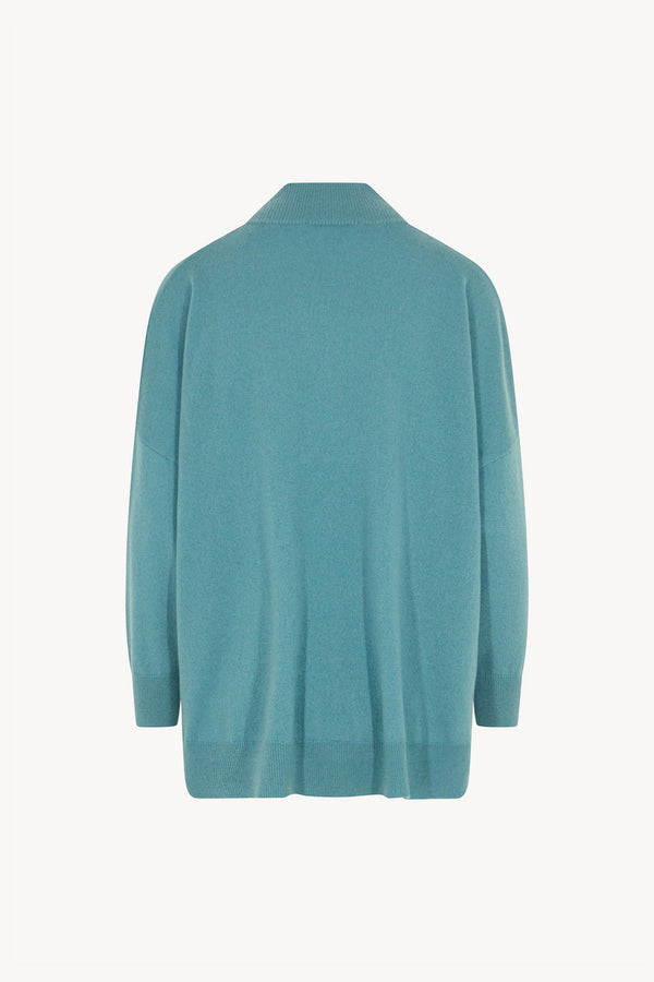 Maglia Over Collo a Scialle in Puro Cashmere Turchese