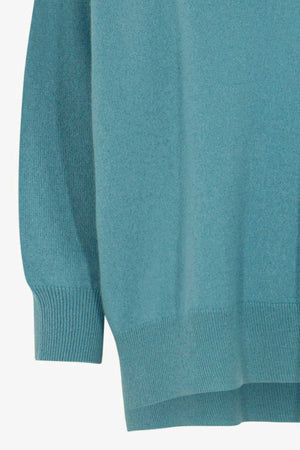 Maglia Over Collo a Scialle in Puro Cashmere Turchese