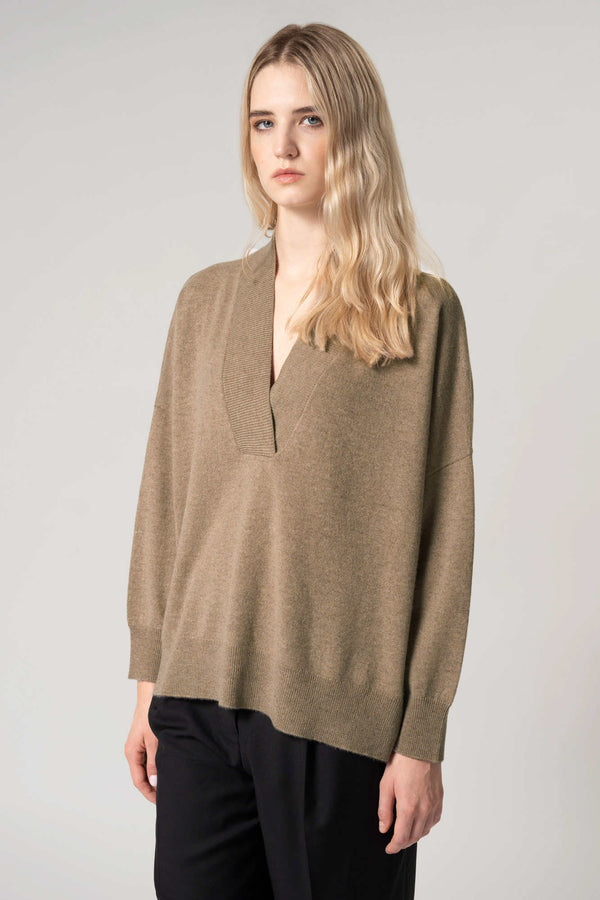 Maglia Over Collo a Scialle in Puro Cashmere Turchese