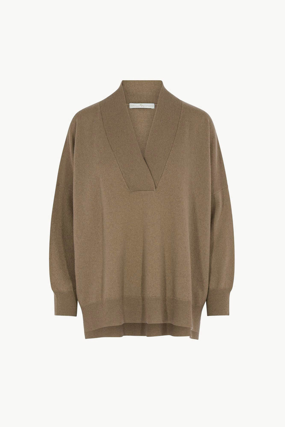 Maglia Over Collo a Scialle in Puro Cashmere Dune