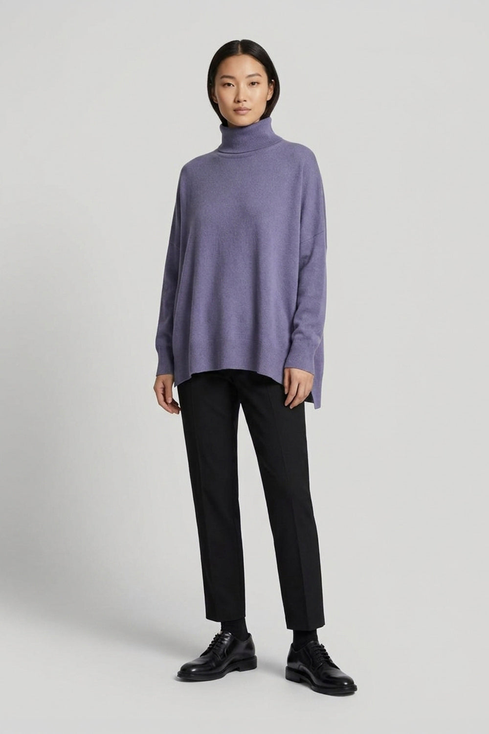 Mauve Pure Cashmere Oversized Turtleneck Sweater