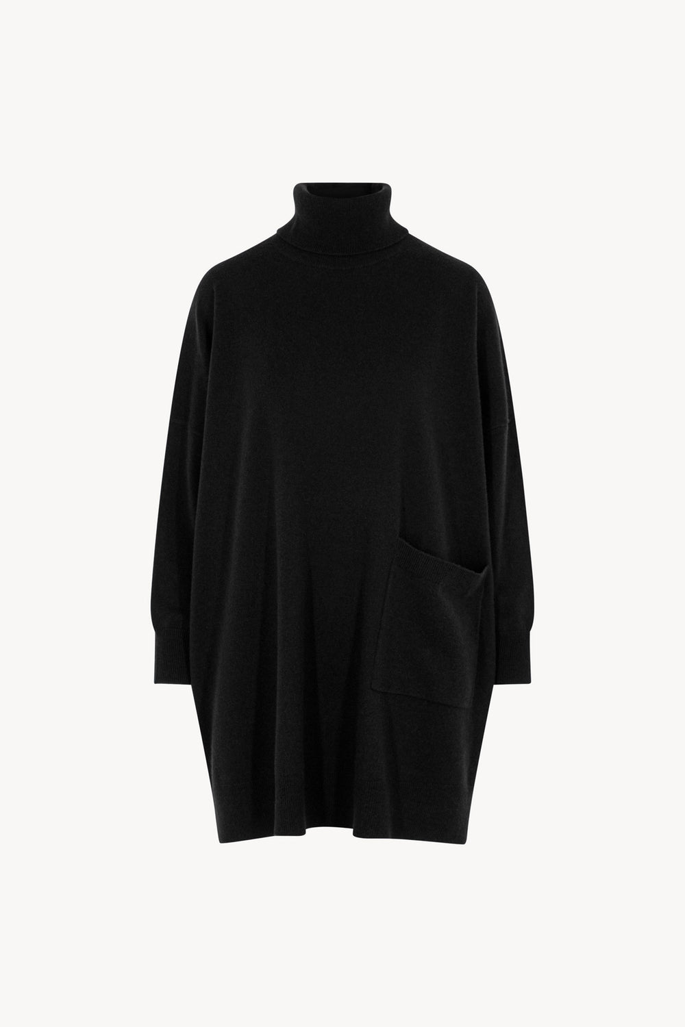 Dolcevita Maxi con Tasca in Puro Cashmere Nero