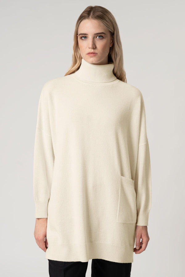 Dolcevita Maxi con Tasca in Puro Cashmere Nero