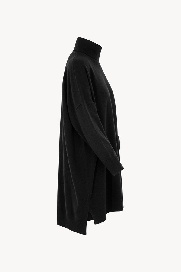 Black Pure Cashmere Long Oversized Turtleneck Sweater