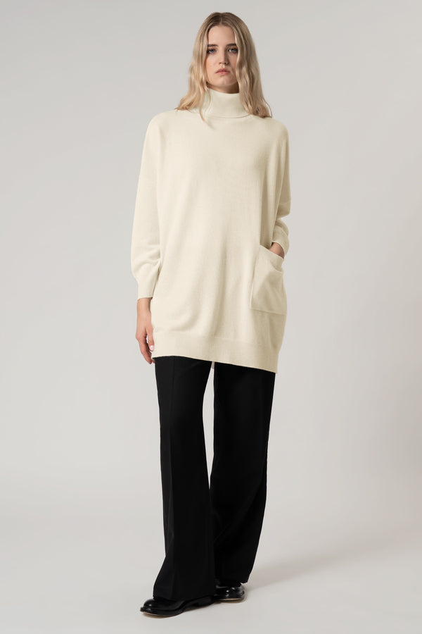 Dolcevita Maxi con Tasca in Puro Cashmere Acero