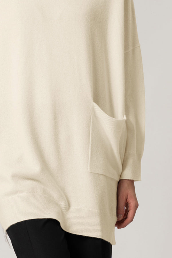 Dolcevita Maxi con Tasca in Puro Cashmere Latte