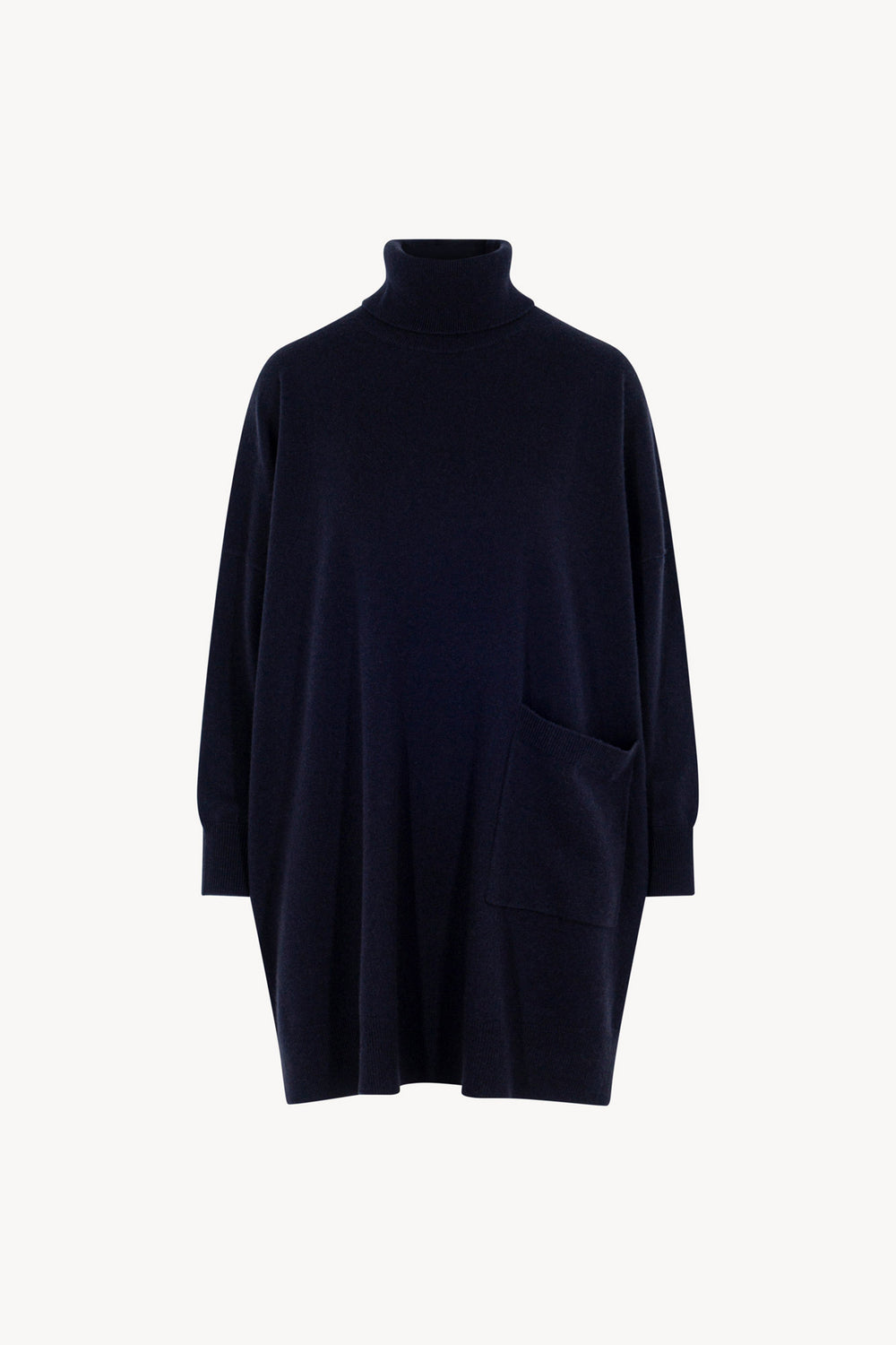 Dolcevita Maxi con Tasca in Puro Cashmere Notte