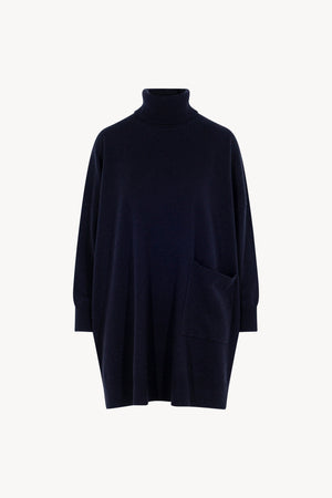 Dolcevita Maxi con Tasca in Puro Cashmere Notte