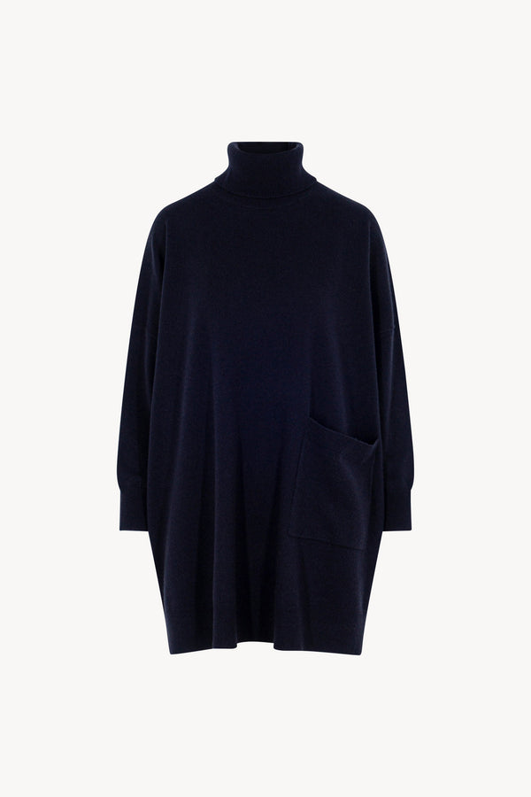 Dolcevita Maxi con Tasca in Puro Cashmere Notte