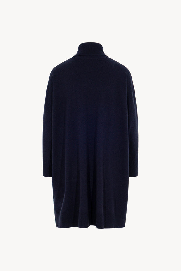 Dolcevita Maxi con Tasca in Puro Cashmere Notte