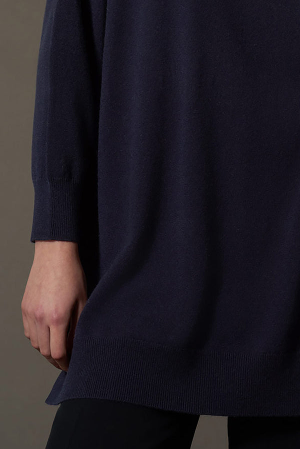 Dolcevita Maxi con Tasca in Puro Cashmere Notte