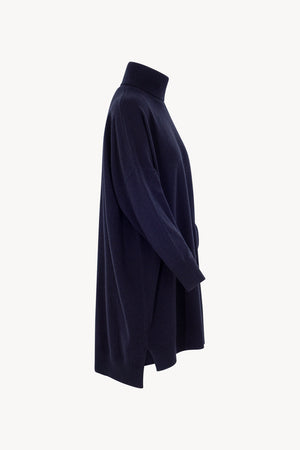 Dolcevita Maxi con Tasca in Puro Cashmere Notte