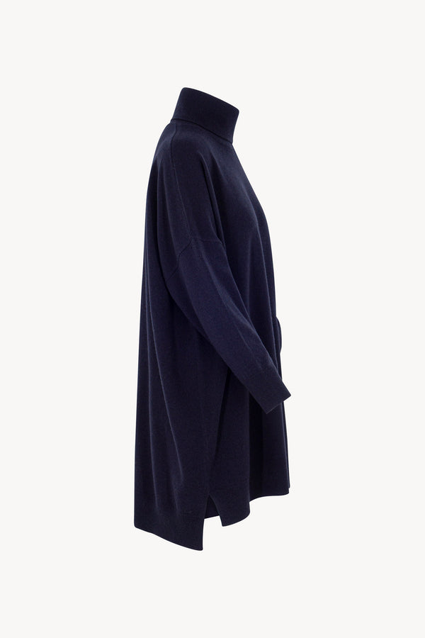 Dolcevita Maxi con Tasca in Puro Cashmere Notte