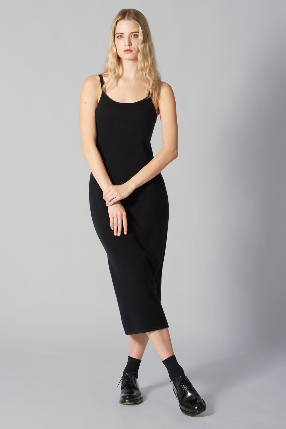 Abito Sottoveste in Puro Cashmere Nero