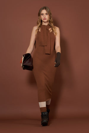 Abito Sottoveste in Puro Cashmere Terracotta