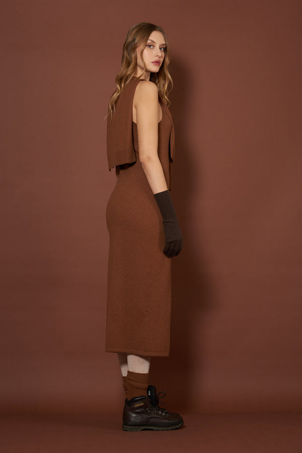 Abito Sottoveste in Puro Cashmere Terracotta