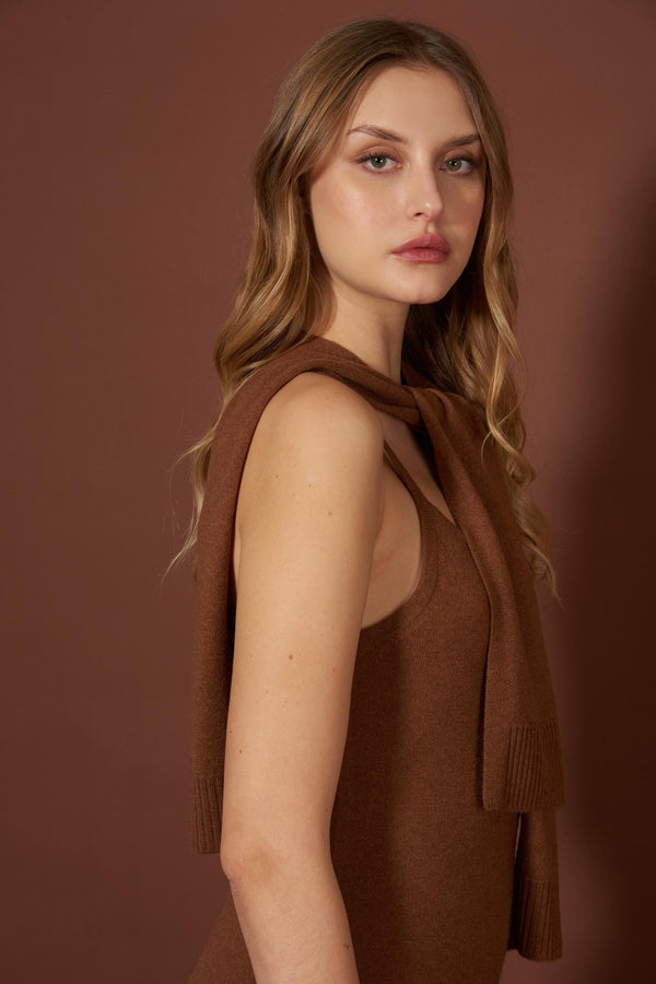 Abito Sottoveste in Puro Cashmere Terracotta