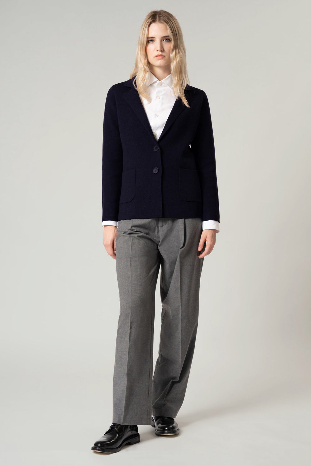 Blazer in Punto Stoffa in Puro Cashmere Notte