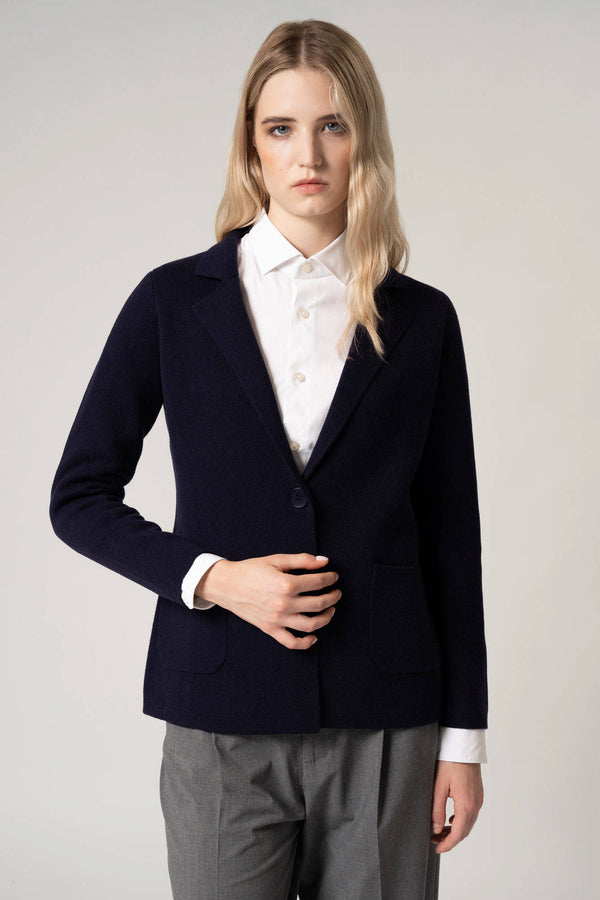 Blazer in Punto Stoffa in Puro Cashmere Notte