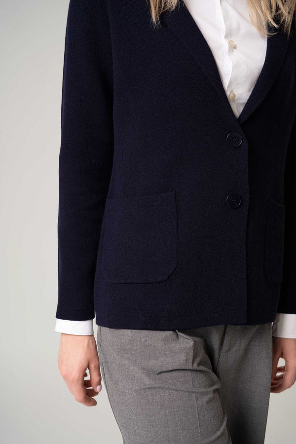 Blazer in Punto Stoffa in Puro Cashmere Notte