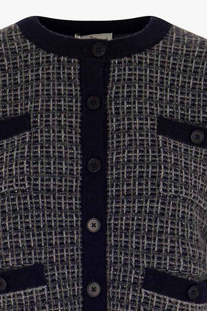 Giacca effetto Tweed in Puro Cashmere Notte