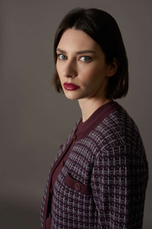 Giacca effetto Tweed in Puro Cashmere Notte